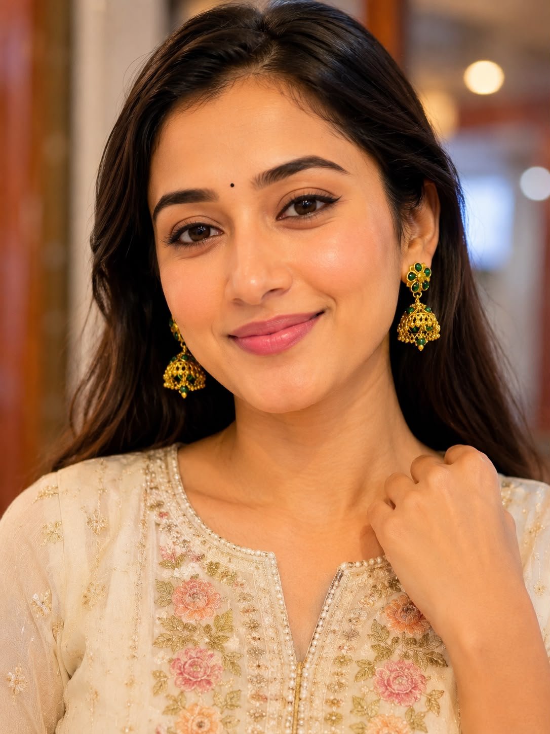 Green crystal gold plated jhumka